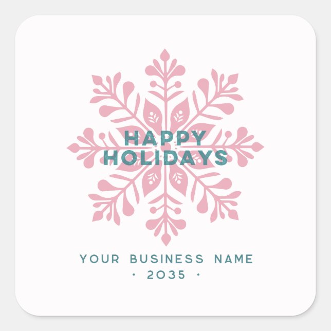 Modern Vintage Happy Holidays Business Snowflake  Square Sticker (Front)
