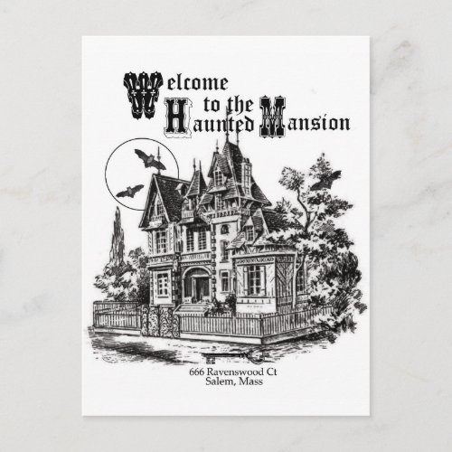 modern vintage haunted mansion postcard