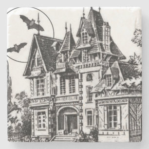 modern vintage haunted mansion stone coaster