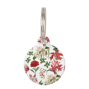 modern vintage holiday floral pet ID tag