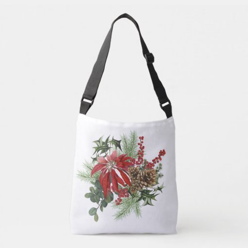 modern vintage holiday poinsettia floral crossbody bag