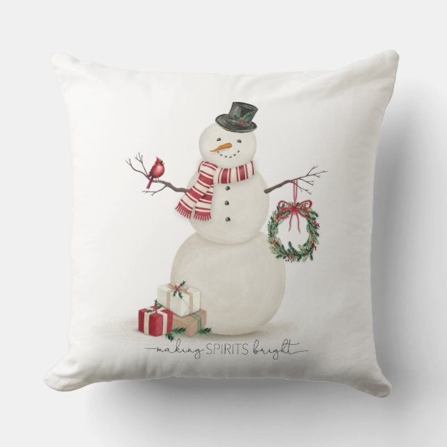 Modern vintage Holiday snowman Throw Pillow (Front)