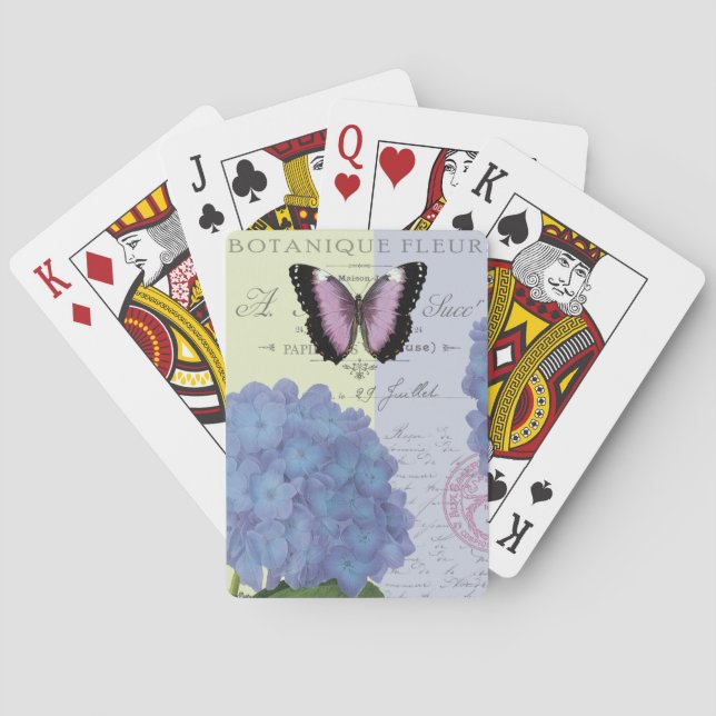 modern vintage hydrangea and butterfly poker cards (Back)