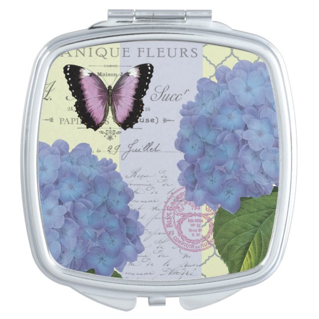 modern vintage hydrangea and butterfly vanity mirror (Front)