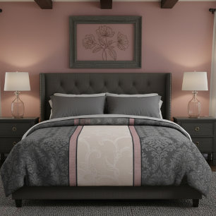 Modern Vintage Inspired Floral Fabric Stripes Duvet Cover