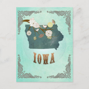 Modern Vintage Iowa State Map – Turquoise Blue Postcard
