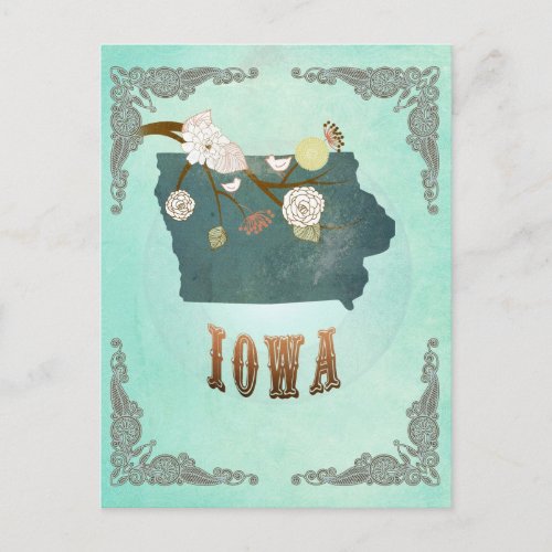 Modern Vintage Iowa State Map â Turquoise Blue Postcard