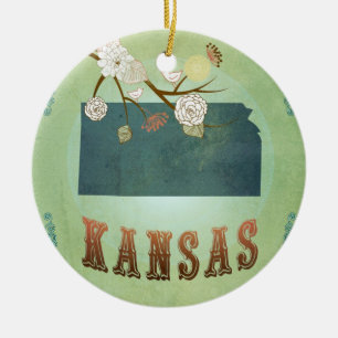 Modern Vintage Kansas State Map – Sage Green Ceramic Ornament