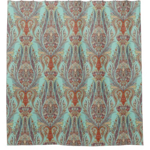Modern Vintage Kashmir Paisley Turquoise Patterned Shower Curtain