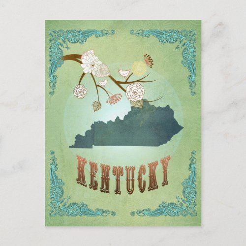 Modern Vintage Kentucky State Map â Sage Green Postcard