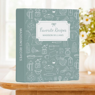 Modern Vintage Kitchen Utensil Recipe Cookbook Mini Binder