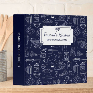 Modern Vintage Kitchen Utensils Cute Doodle Recipe 3 Ring Binder