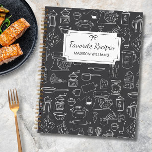 Modern Vintage Kitchen Utensils Cute Doodle Recipe Notebook
