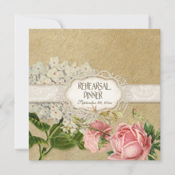 Modern Vintage Lace Tea Stained Hydrangea N Roses Invitation by VintageWeddings at Zazzle