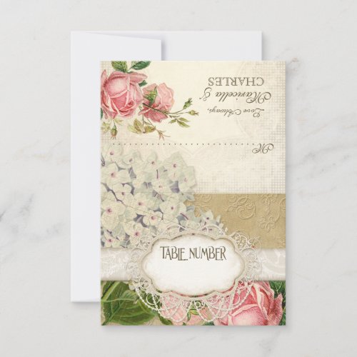 Modern Vintage Lace Tea Stained Hydrangea n Roses Invitation