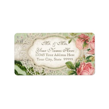 Modern Vintage Lace Tea Stained Hydrangea N Roses Label by VintageWeddings at Zazzle