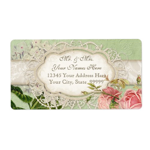 Modern Vintage Lace Tea Stained Hydrangea n Roses Label