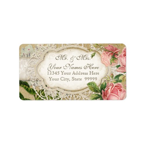 Modern Vintage Lace Tea Stained Hydrangea n Roses Label