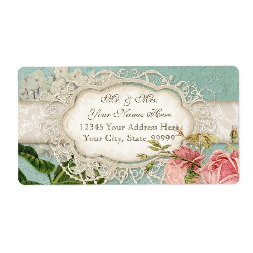 Modern Vintage Lace Tea Stained Hydrangea n Roses Label