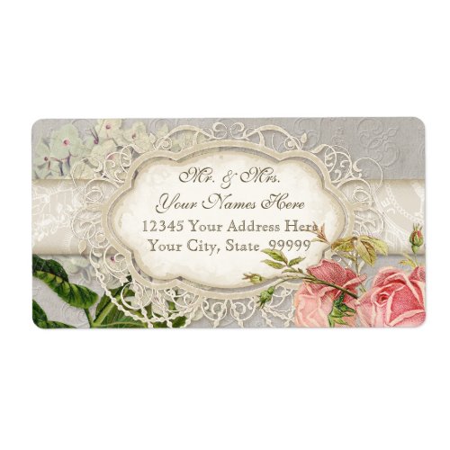 Modern Vintage Lace Tea Stained Hydrangea n Roses Label