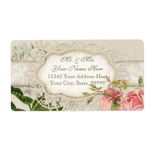 Modern Vintage Lace Tea Stained Hydrangea n Roses Label