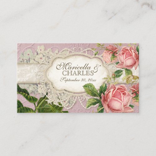 Modern Vintage Lace Tea Stained Hydrangea n Roses Place Card