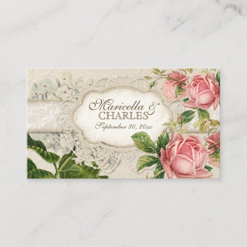Modern Vintage Lace Tea Stained Hydrangea n Roses Place Card