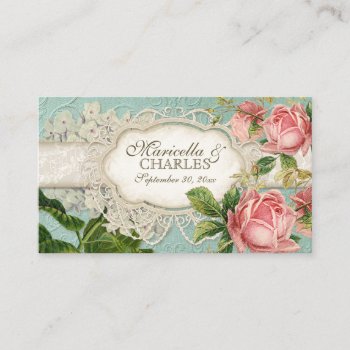 Modern Vintage Lace Tea Stained Hydrangea N Roses Place Card by VintageWeddings at Zazzle