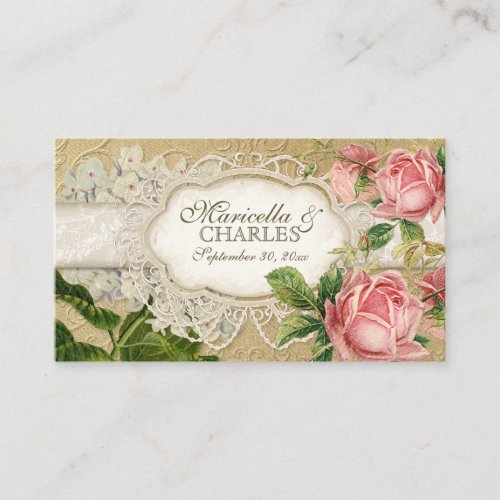 Modern Vintage Lace Tea Stained Hydrangea n Roses Place Card