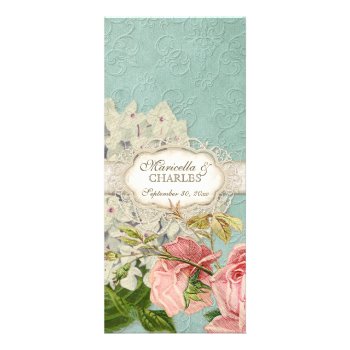 Modern Vintage Lace Tea Stained Hydrangea N Roses Rack Card by VintageWeddings at Zazzle