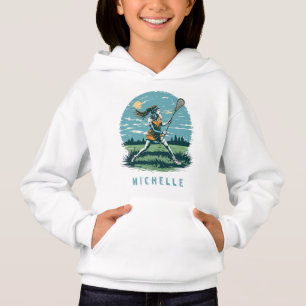 Modern Vintage Lacrosse Player Girl Personalized Hoodie