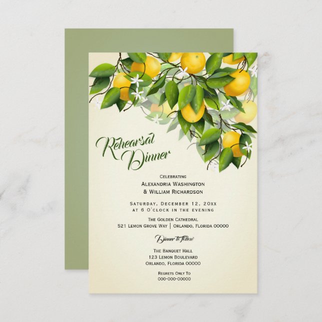 Modern Vintage Lemon Fruit | Rehearsal Dinner Invitation (Front/Back)