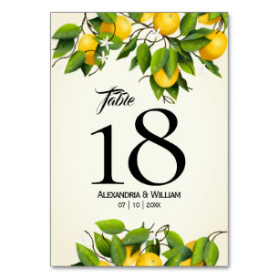 Modern Vintage Lemon Fruit Wedding Table Number