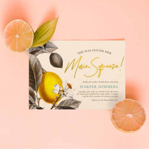 Modern Vintage Lemon Main Squeeze Bridal Shower Invitation