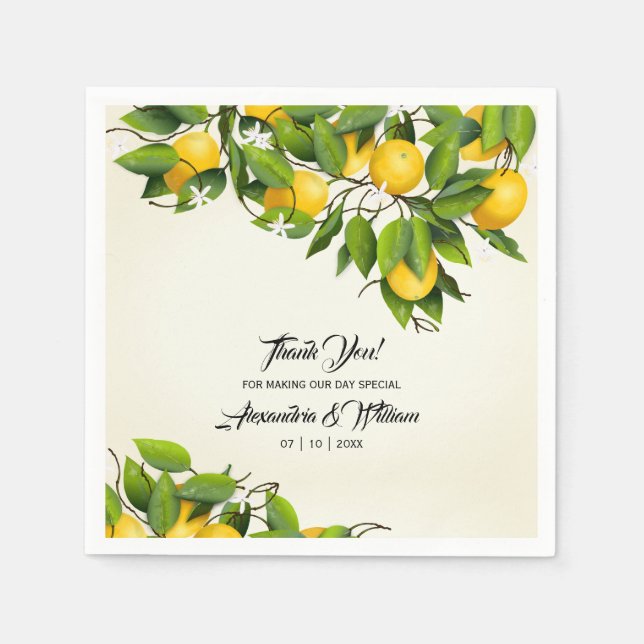 Modern Vintage Lemon Thank You | Wedding Napkins (Front)