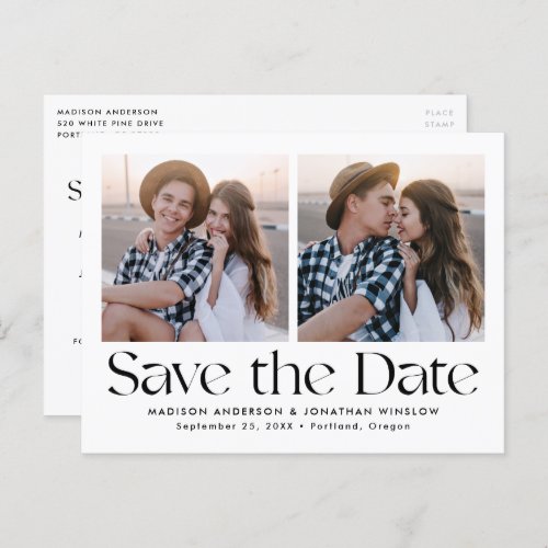 Modern Vintage Lettering 2 Photo Save the Date Announcement Postcard
