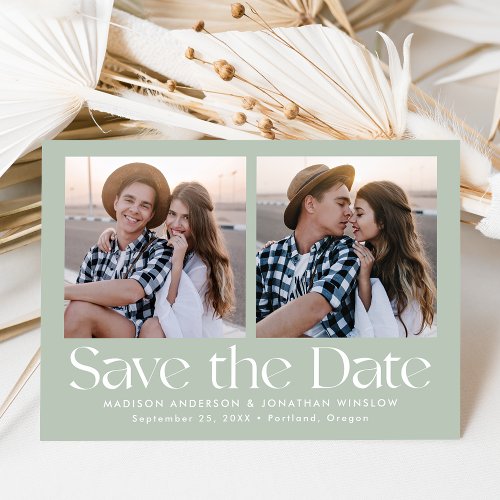 Modern Vintage Lettering Sage Green 2 Photo Save The Date