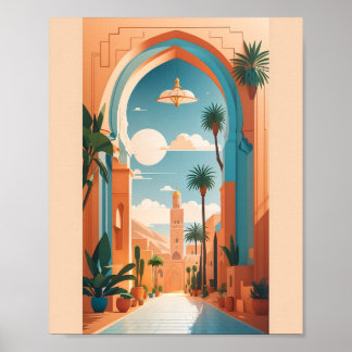 Modern Vintage Marrakech Morocco Flat Vector Art  Poster