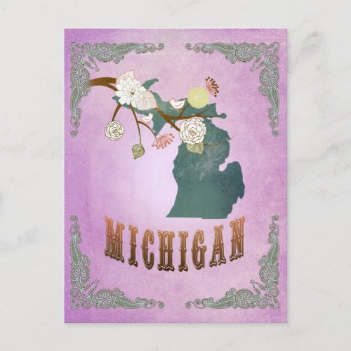 Modern Vintage Michigan State Map_Grape Purple Postcard
