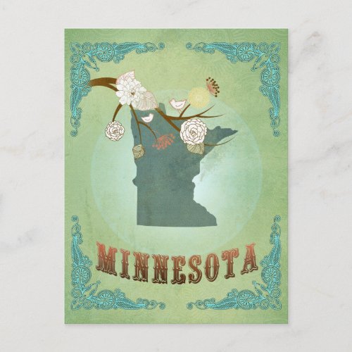 Modern Vintage Minnesota State Map â Sage Green Postcard