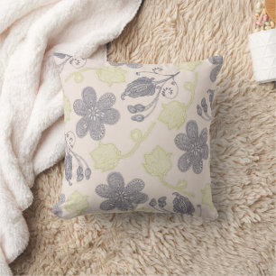 Modern vintage mint green ivory gray floral throw pillow