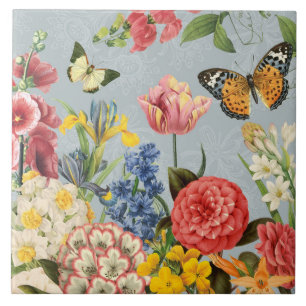 modern vintage multl botanical flowers ceramic tile