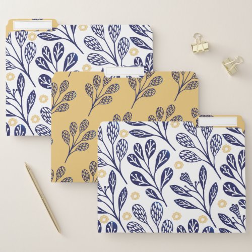 Modern Vintage Navy Blue  Yellow Floral Branches File Folder