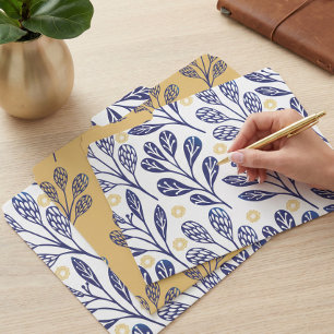 Modern Vintage Navy Blue & Yellow Floral Branches File Folder