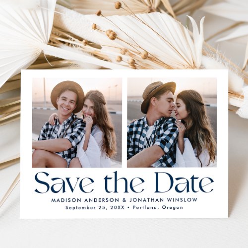Modern Vintage Navy Lettering 2 Photo Save The Date