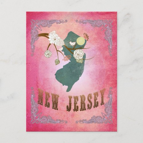 Modern Vintage New Jersey State Map_ Candy Pink Postcard