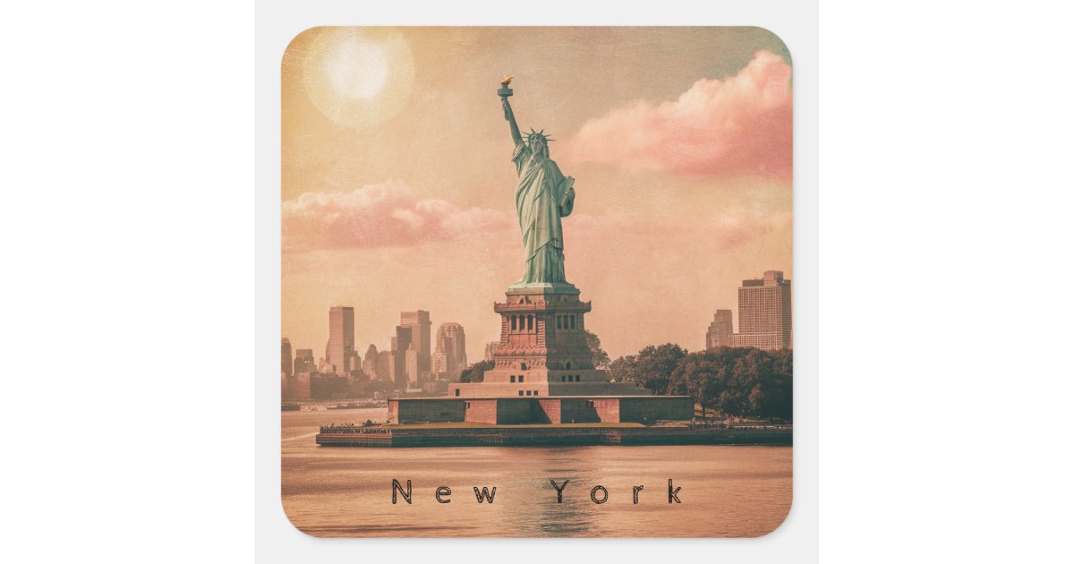 Modern Vintage New York City Statue of Liberty NYC Square Sticker | Zazzle
