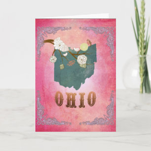 Modern Vintage Ohio State Map-Candy Pink Holiday Card