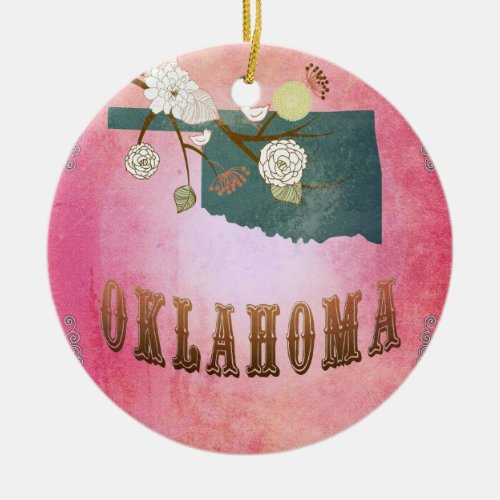 Modern Vintage Oklahoma State Map_ Candy Pink Ceramic Ornament