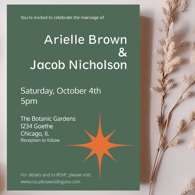 Modern Vintage Olive Green & Cream Wedding Invitation (Creator Uploaded)